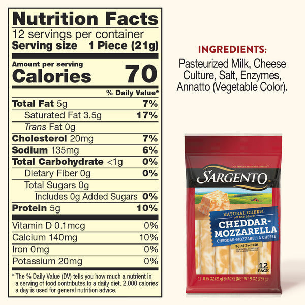 Sargento Natural Blends Cheddar-Mozzarella Sticks Cheese