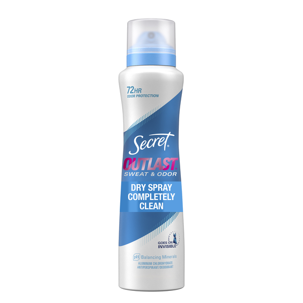 Secret Outlast Dry Spray Antiperspirant Deodorant for Women, Completely Clean