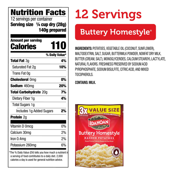 Idahoan Buttery Homestyle® Mashed Potatoes Value Size, 12 oz Resealable Pouch