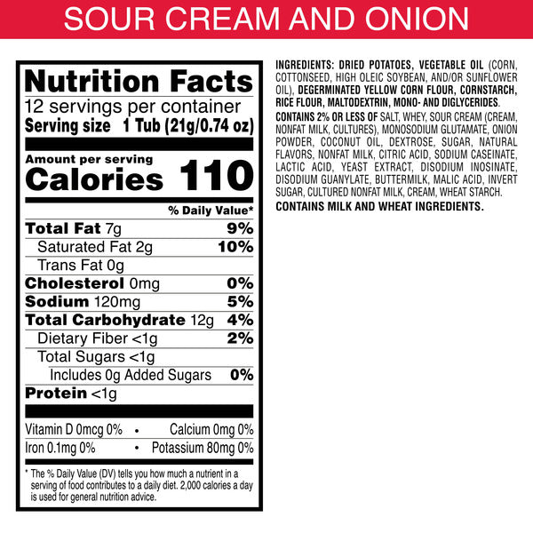 Pringles Snack Cups Sour Cream and Onion Potato Crisps Chips, Lunch Snacks, Snack Cups, 12 Count