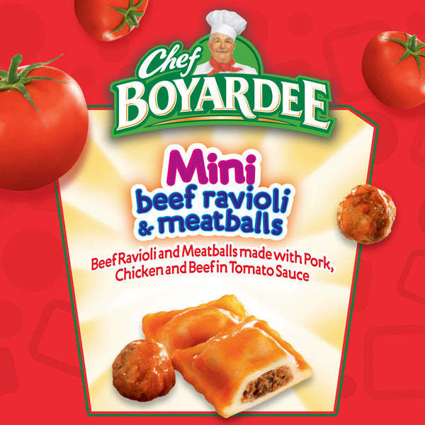 Chef Boyardee Mini Beef Ravioli & Meatballs in Tomato Sauce, Microwavable Meal