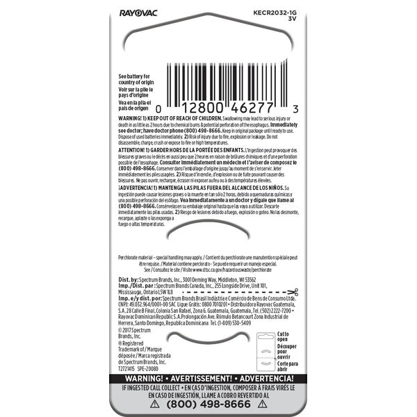 RAYOVAC Lithium Coin Cell Batteries Size 2032 3V