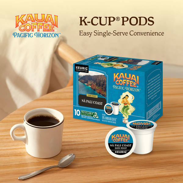 Kauai Coffee K-Cup Pods Ground 10% Hawaiian Dark Roast Na Pali Coast Coffee