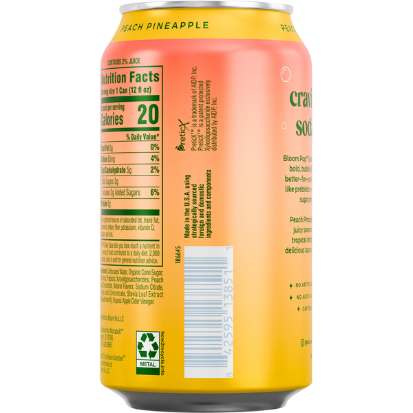 Bloom Pop Caffeine Free Peach Pineapple Prebiotic Soda