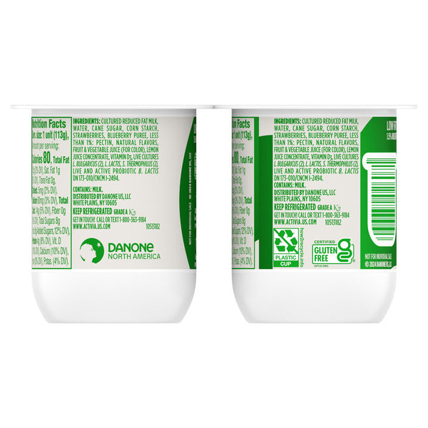 Activia Mixed Berry Probiotic Yogurt, Delicious Low Fat Yogurt Cups to Help Support Gut Health, 4 oz, 4 Count