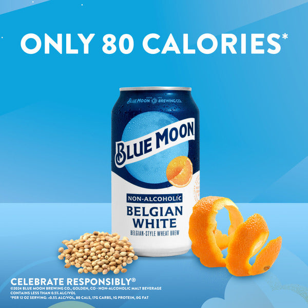 Blue Moon Non-Alcoholic Belgian White , 12-pack, 12-oz beer cans, 0.45% ABV