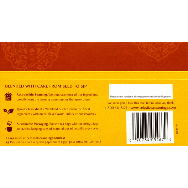 Celestial Seasonings Black Tea & Exotic Spices, Decaf India Spice Chai, Tea Bags