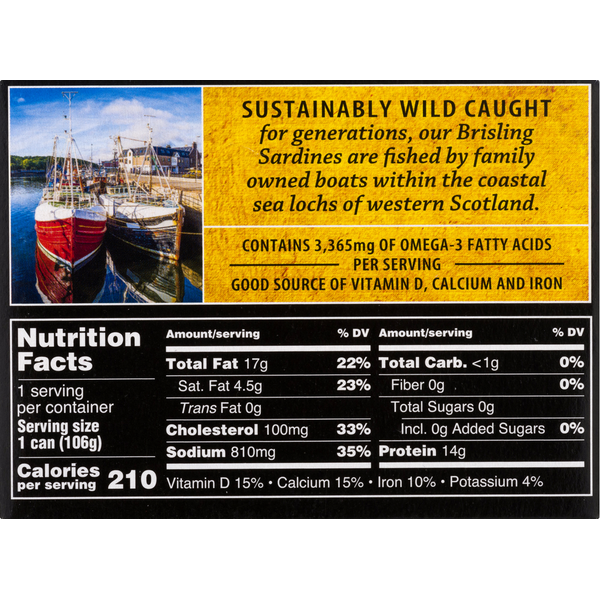 Crown Prince Sardines, in Mustard, Brisling, One Layer