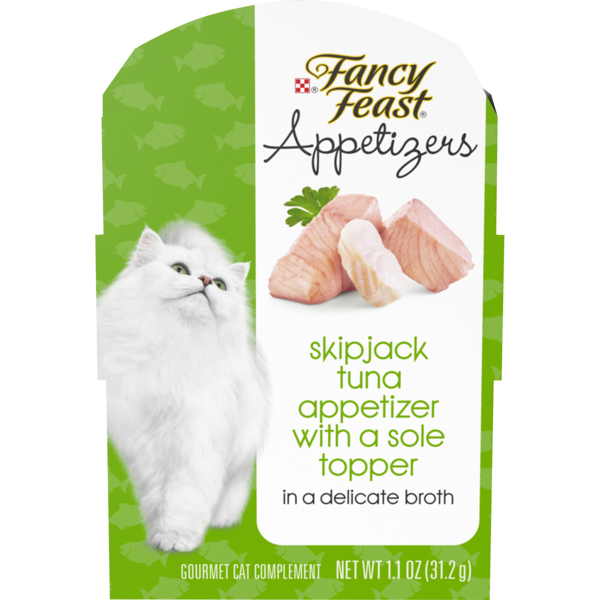 Purina Fancy Feast Grain Free Wet Cat Food Complement, Appetizers Skipjack Tuna With a Sole Topper