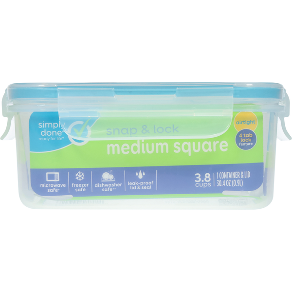 Simply Done Container & Lid, Snap & Lock, Medium, Square, 30.4 Ounce