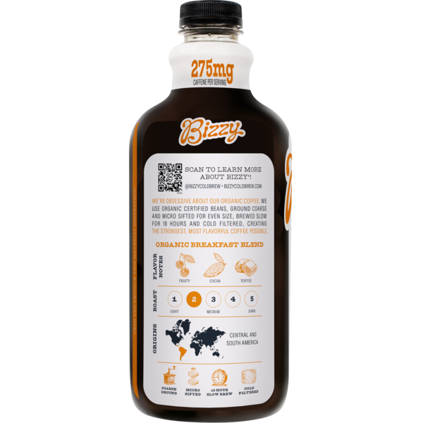 Bizzy Cold Brew Organic Cold Brew Coffee, Breakfast Blend, Unsweetened