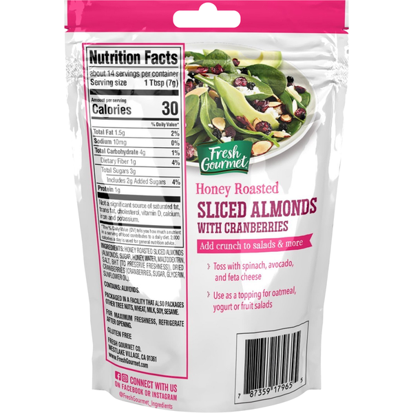 Fresh Gourmet Honey Roasted Sliced Almonds with Cranberries Salad Topping