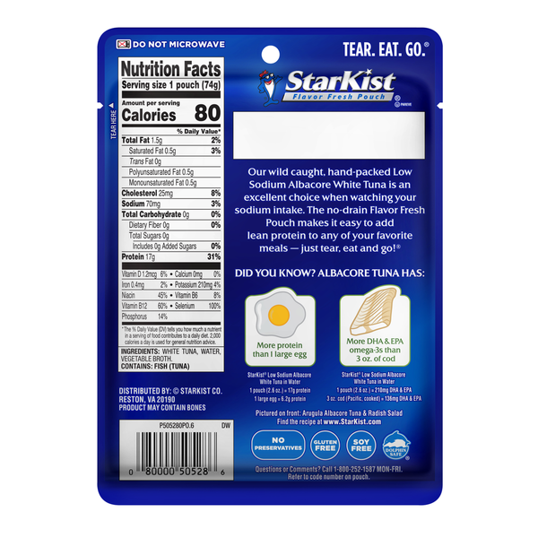 StarKist Low Sodium Wild Caught Albacore White Tuna in Water