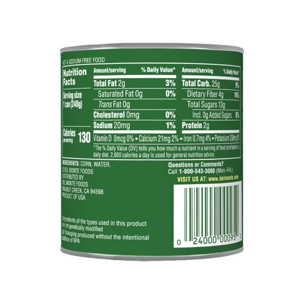 Del Monte No Salt Added Golden Sweet Whole Kernel Corn