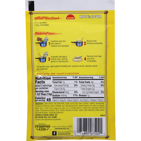 Sun-Bird Soup Mix, Hot & Sour