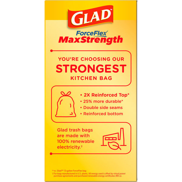 Glad ForceFlex MaxStrength Tall Kitchen Trash Bags, 13 Gallon, Fresh Clean Scent