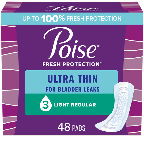 Poise Ultra Thin Incontinence Pads, Light Absorbency, Regular Length