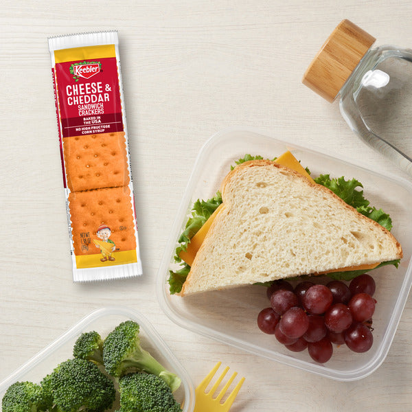 Keebler Cheese and Cheddar Sandwich Crackers, Lunch Snacks, 8 Count