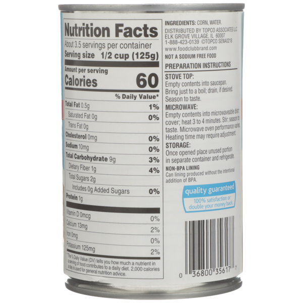 Food Club No Salt Added Super Sweet Whole Kernel Corn