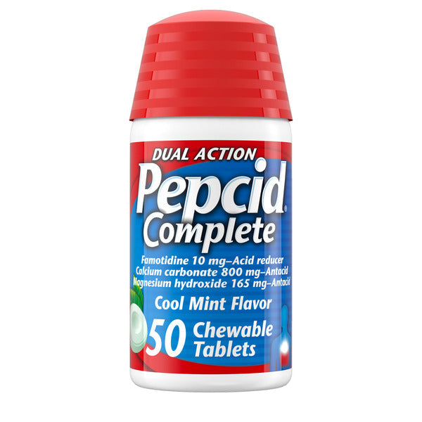 Pepcid Complete Acid Reducer + Antacid Famotidine Chews, Mint, 50 ct