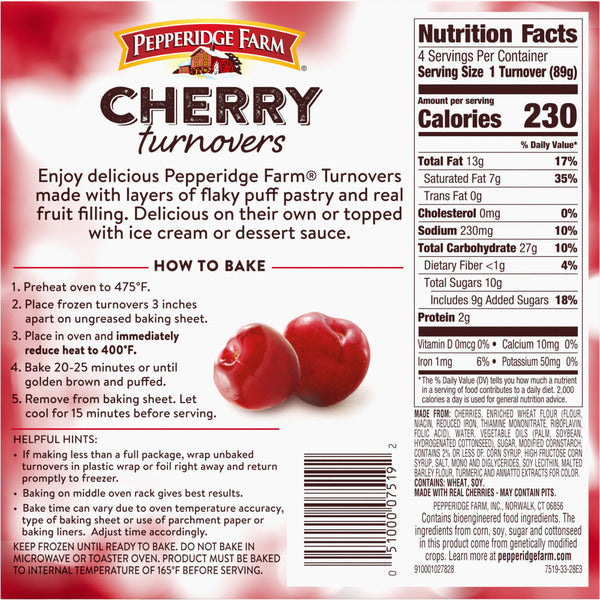 Pepperidge Farm Frozen Cherry Turnovers Pastries