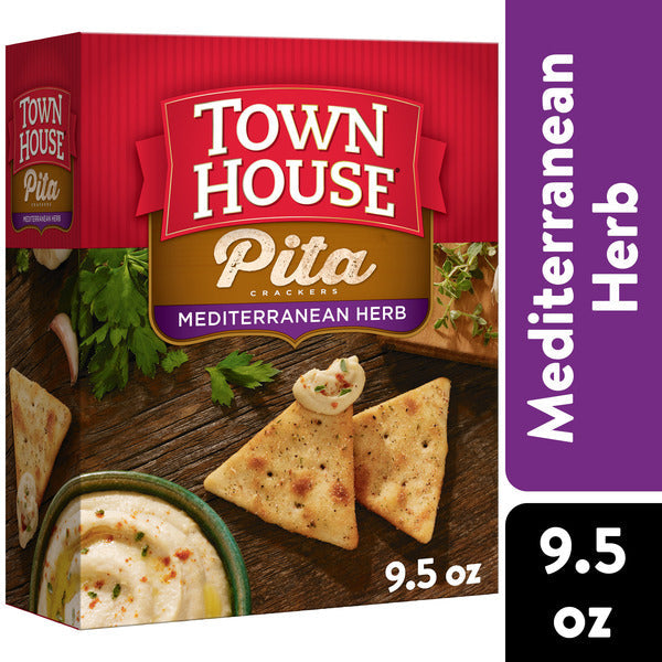 Town House Pita Mediterranean Herb Oven Baked Crackers, Salty Snacks, 9.5 oz DestGlow