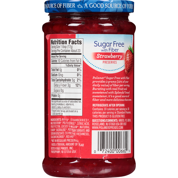 Polaner Preserves, Sugar Free, with Fiber, Strawberry