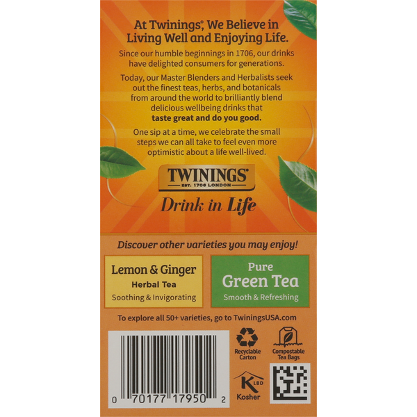 Twinings Flavored Herbal Tea, Caffeine-Free, Orange & Cinnamon Spice, Bags