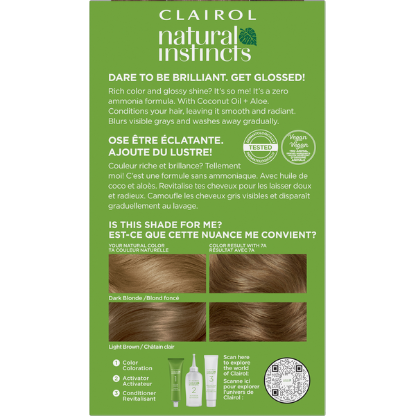 Clairol 7A Dark Cool Blonde Zero Ammonia Vegan Hair Color with Coconut Oil + Aloe DestGlow