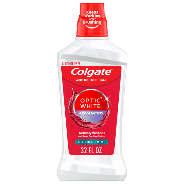 Colgate Optic White Whitening Mouthwash, Alcohol Free, Icy Fresh Mint