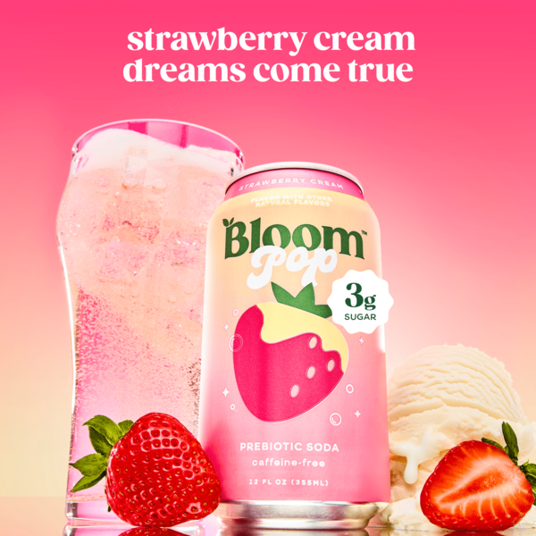 Bloom Pop Strawberry Cream Prebiotic Soda