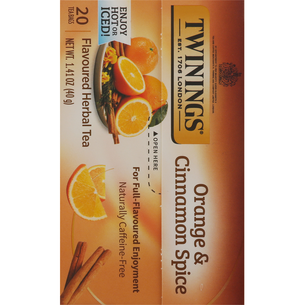 Twinings Flavored Herbal Tea, Caffeine-Free, Orange & Cinnamon Spice, Bags