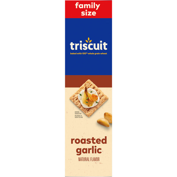 TRISCUIT Roasted Garlic Whole Grain Wheat Crackers, Lunch Snacks, Family Size 12.5 oz
