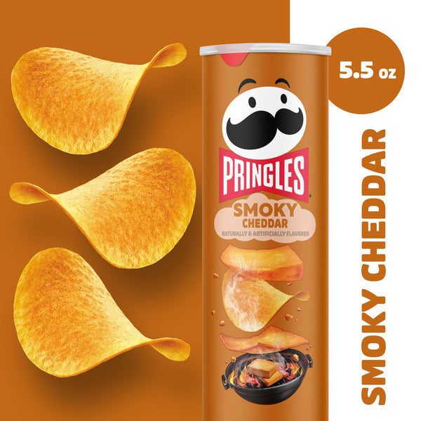 Pringles Smoky Cheddar Potato Crisps Chips, Lunch Snacks, 5.5 oz