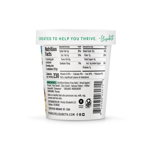 Purely Elizabeth Apple Cinnamon Superfood Oatmeal Cup, Organic