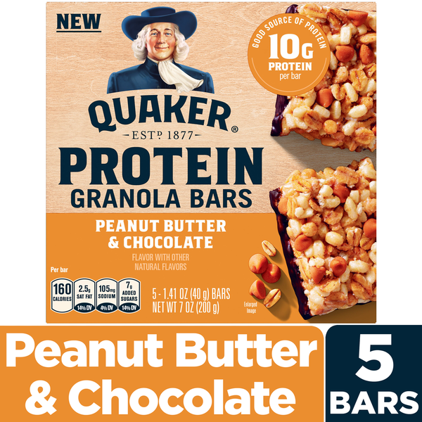 Quaker Protein Granola Bars, Peanut Butter & Chocolate, 10g Protein