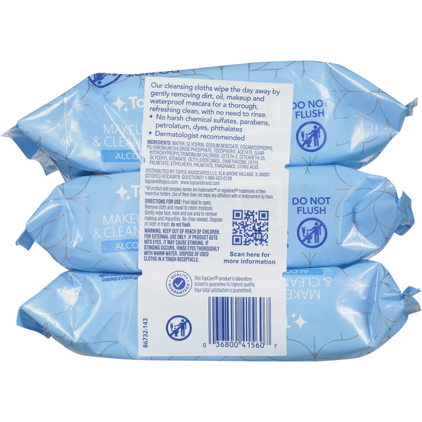 TopCare Makeup Remover & Cleansing Cloths, Alcohol & Oil Free