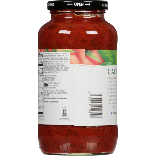 CADIA Pasta Sauce, Organic, Tomato Basil