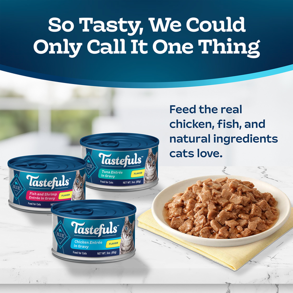 Blue Buffalo Tastefuls Natural Flaked Wet Cat Food Variety Pack, Tuna, Chicken, Fish & Shrimp