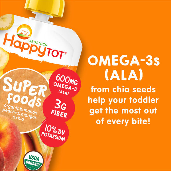 Happy Tot Organics Superfoods Stage 4 Organic Bananas, Peaches & Mangos + Super Chia Pouch 4.22 oz UNIT DestGlow