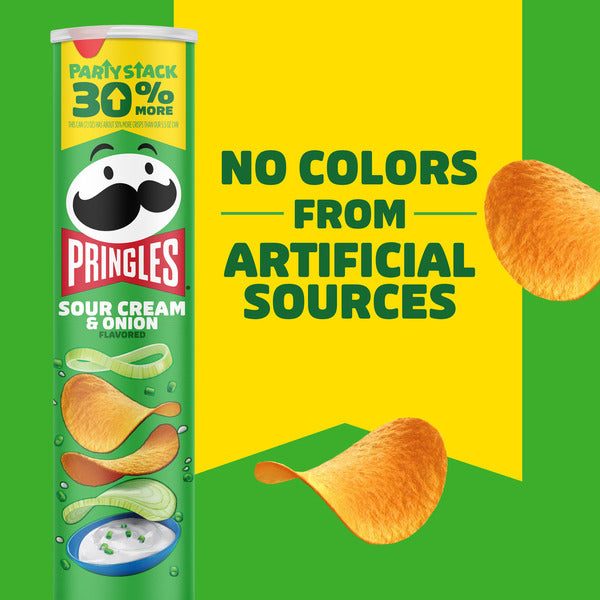 Pringles Sour Cream and Onion Potato Crisps Chips, Lunch Snacks, Party Stack, 7.1 oz