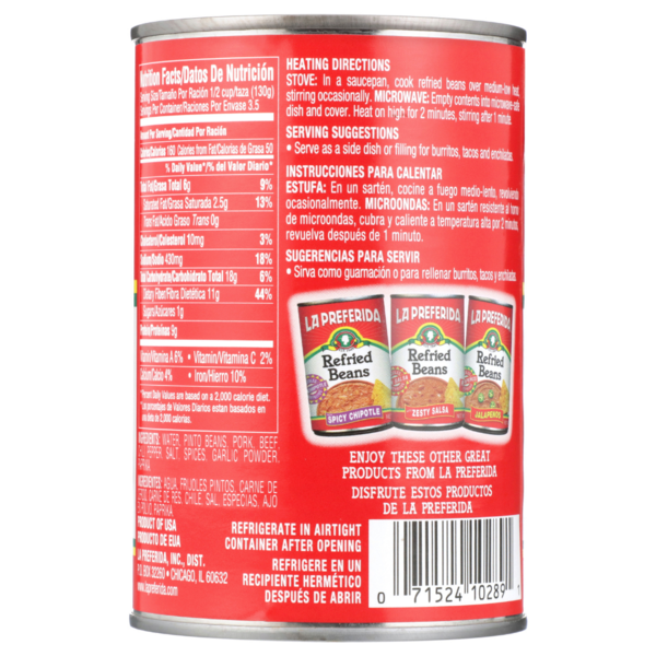 La Preferida Refried Beans with Chorizo
