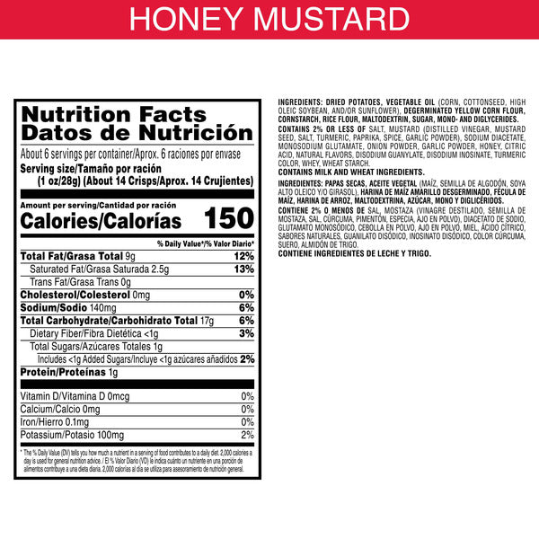 Pringles Honey Mustard Potato Crisps Chips, Lunch Snacks, 5.5 oz