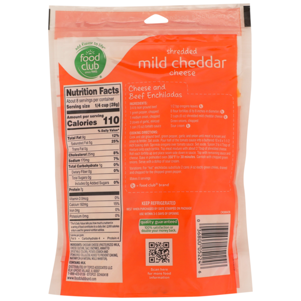 Food Club Mild Cheddar Shredded Cheese