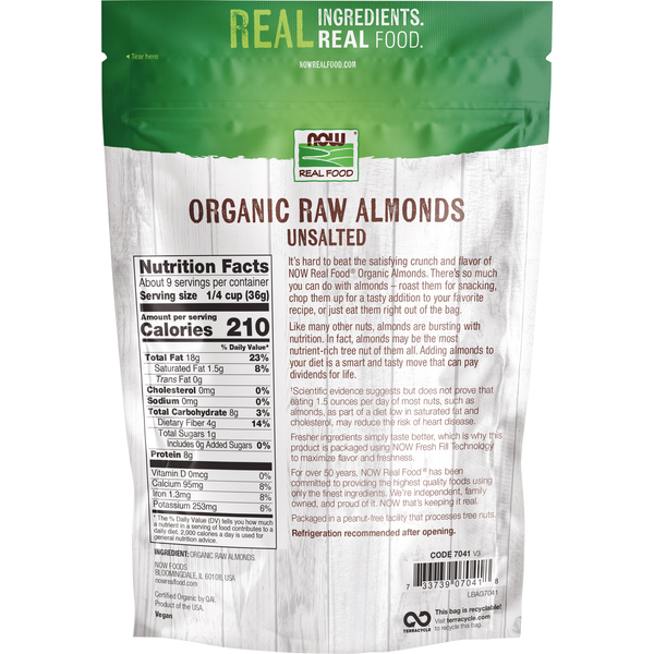 NOW Real Food Almonds, Organic, Raw, Unsalted