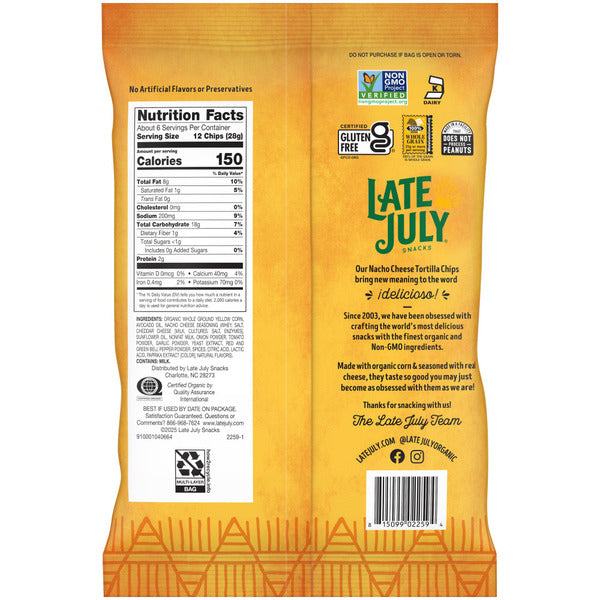 LATE JULY Snacks Nacho Cheese Tortilla Chips