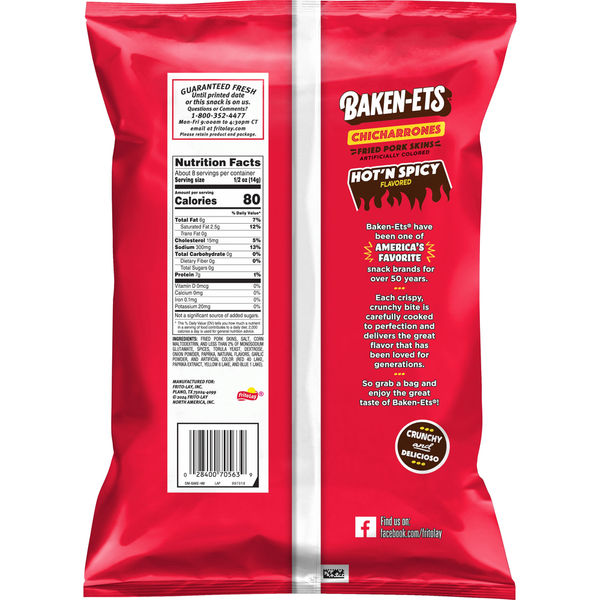 Baken-Ets Chicharrones Fried Pork Skins Hot&
