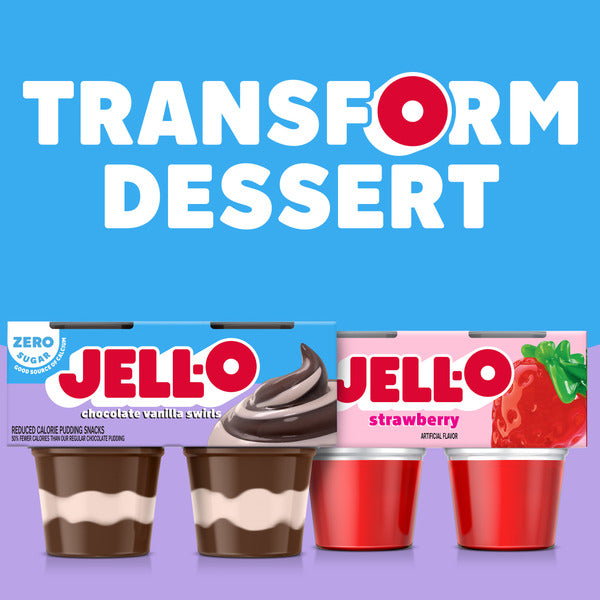 Jell-O Chocolate Vanilla Swirls Sugar Free Refrigerated Pudding Cup Snacks Value Pack