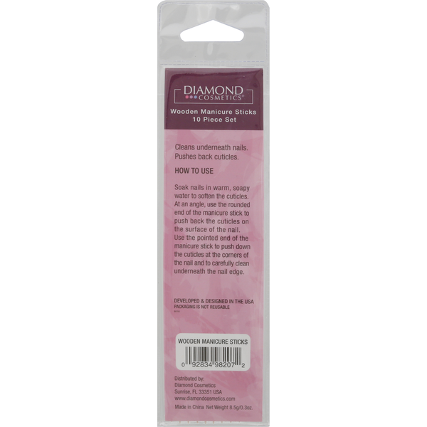 Diamond Cosmetics Manicure Sticks, Wooden