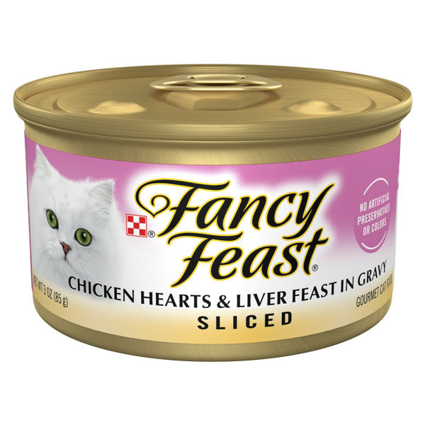 Purina Fancy Feast Sliced Chicken Hearts and Liver Feast Wet Cat Food DestGlow
